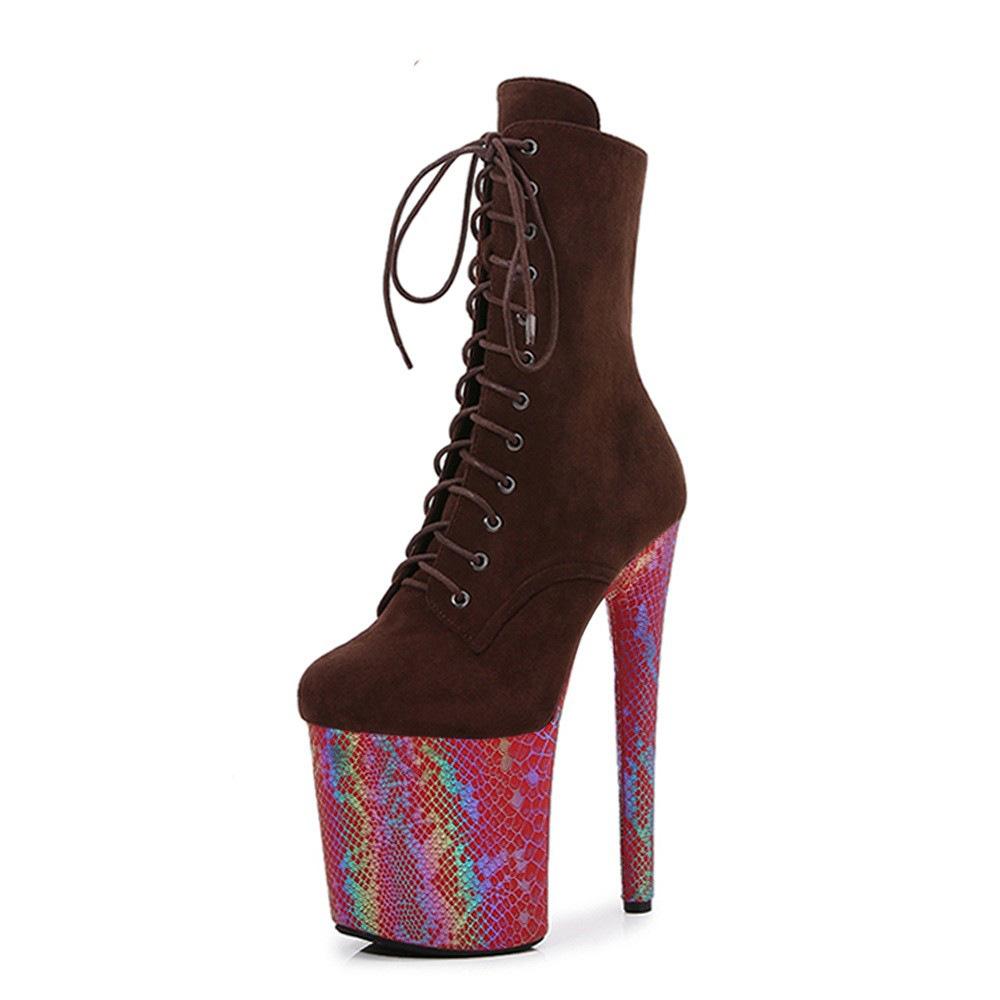 20CM sexy Splicing Übergröße Super High Heel Schnürstiefeletten Laufsteg Bühnenauftritt Stiefel Nachtclub Tanzschuhe