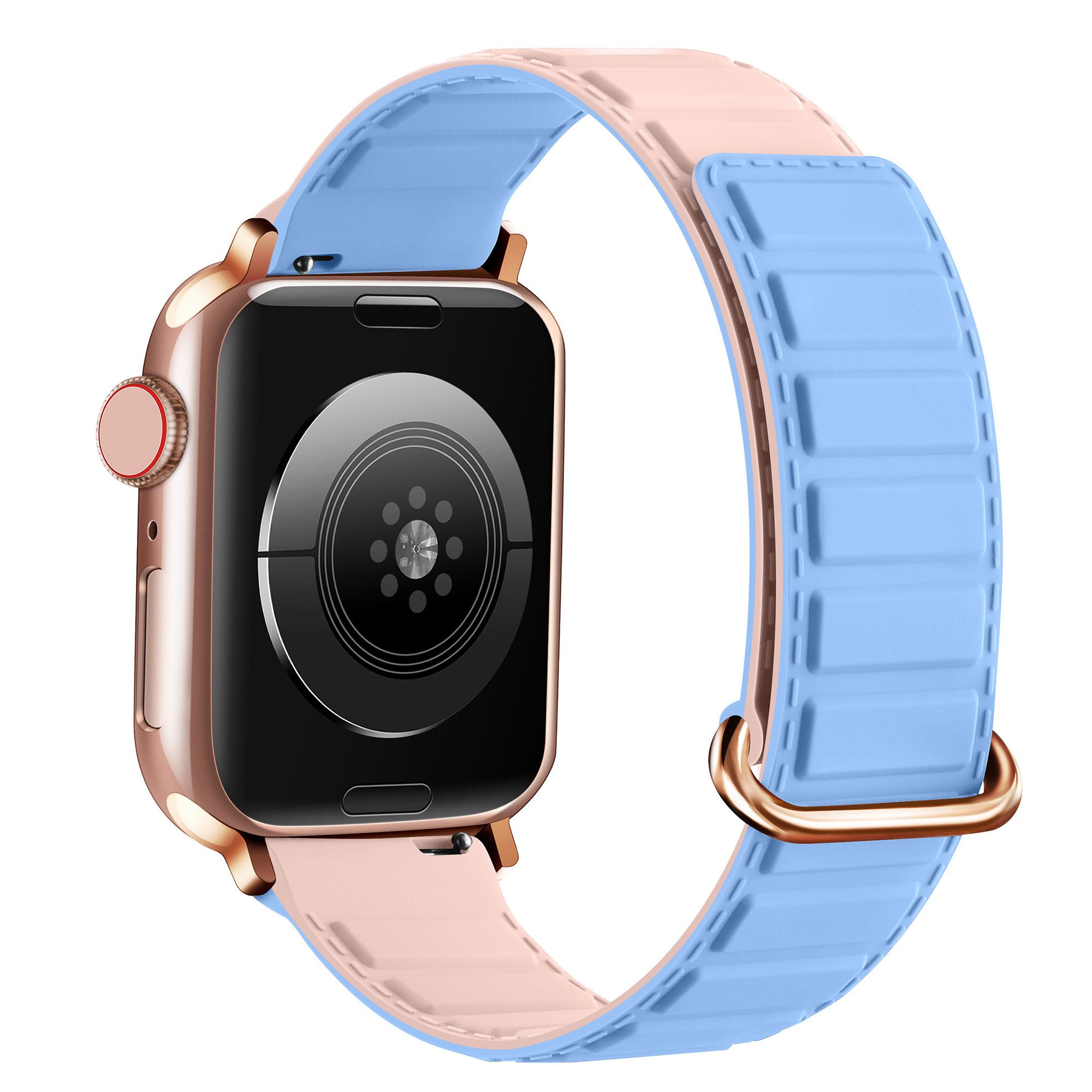 

Silicone Strap for Apple Watch Series 10 9 8 7 SE 6 5 4 3 2 1 42mm 41mm 40mm 38mm Magnetic Reverse Buckle Watch Band Blue+Pink