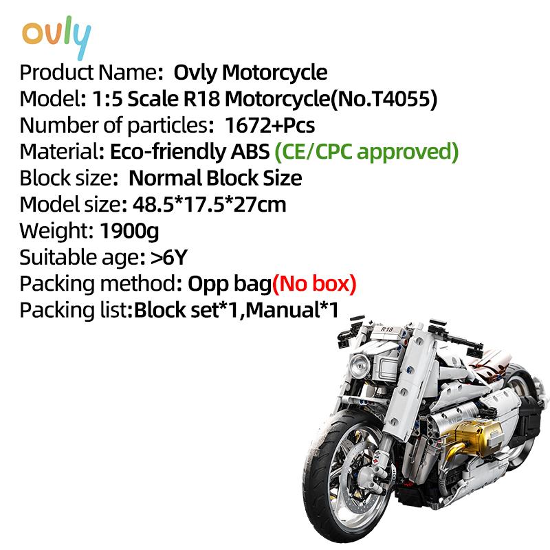 Supercar Building Block City Technique 1:5 Scale Model R18 Motorcycle Racing Speed Champions Sport Vehicles Car Toy Children's Birthday Gift No.T4055