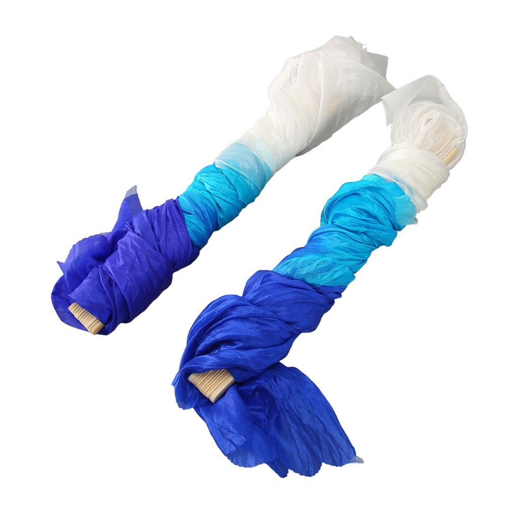 2Pcs 1.5m Artificial Silk Belly Dance Bamboo Fan Tricolor Square Dancing Fan Dance Props White Cyan Blue