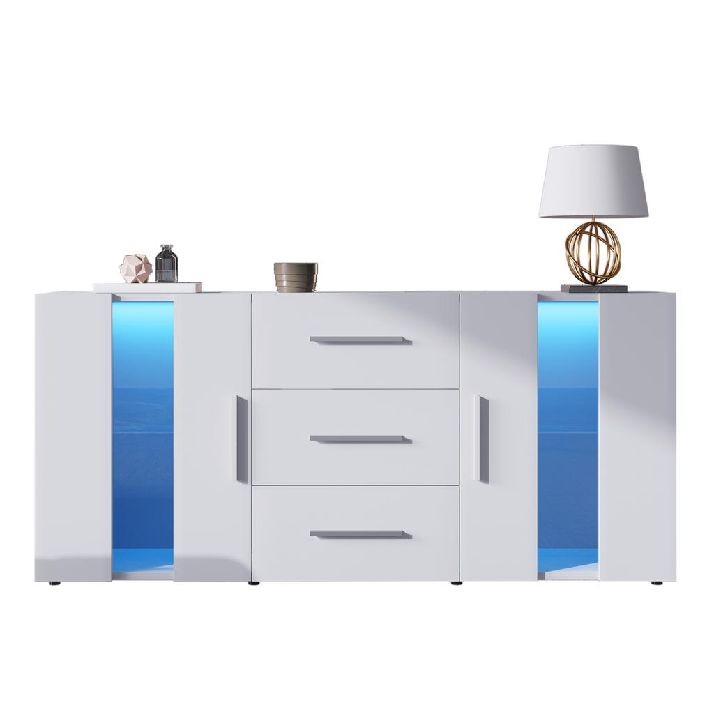 Sideboard Chest of Drawers Buffet Cabinet Storage Cabinet Cabinet Unit TV Cabinet, Lowboard, with LED Lights for Dining Room Living Room, 140*35*70cm