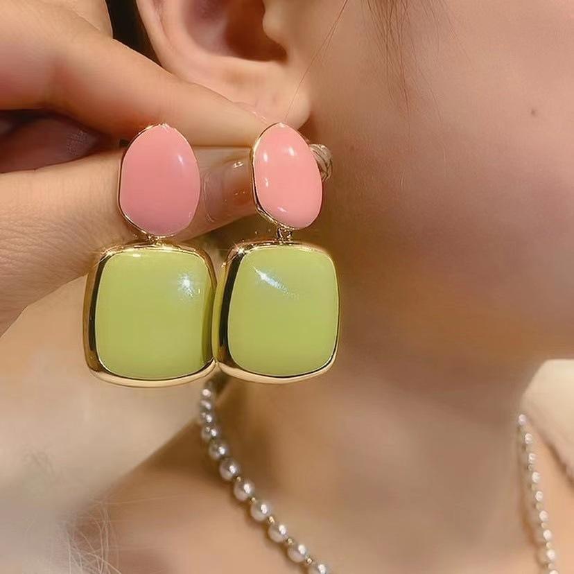 

Pinkdudu Geometric Square Zinc Alloy Stud Earrings Korean Fashion Green Simple Casual Cute Earring jewelry Gift PD2221 M зелений