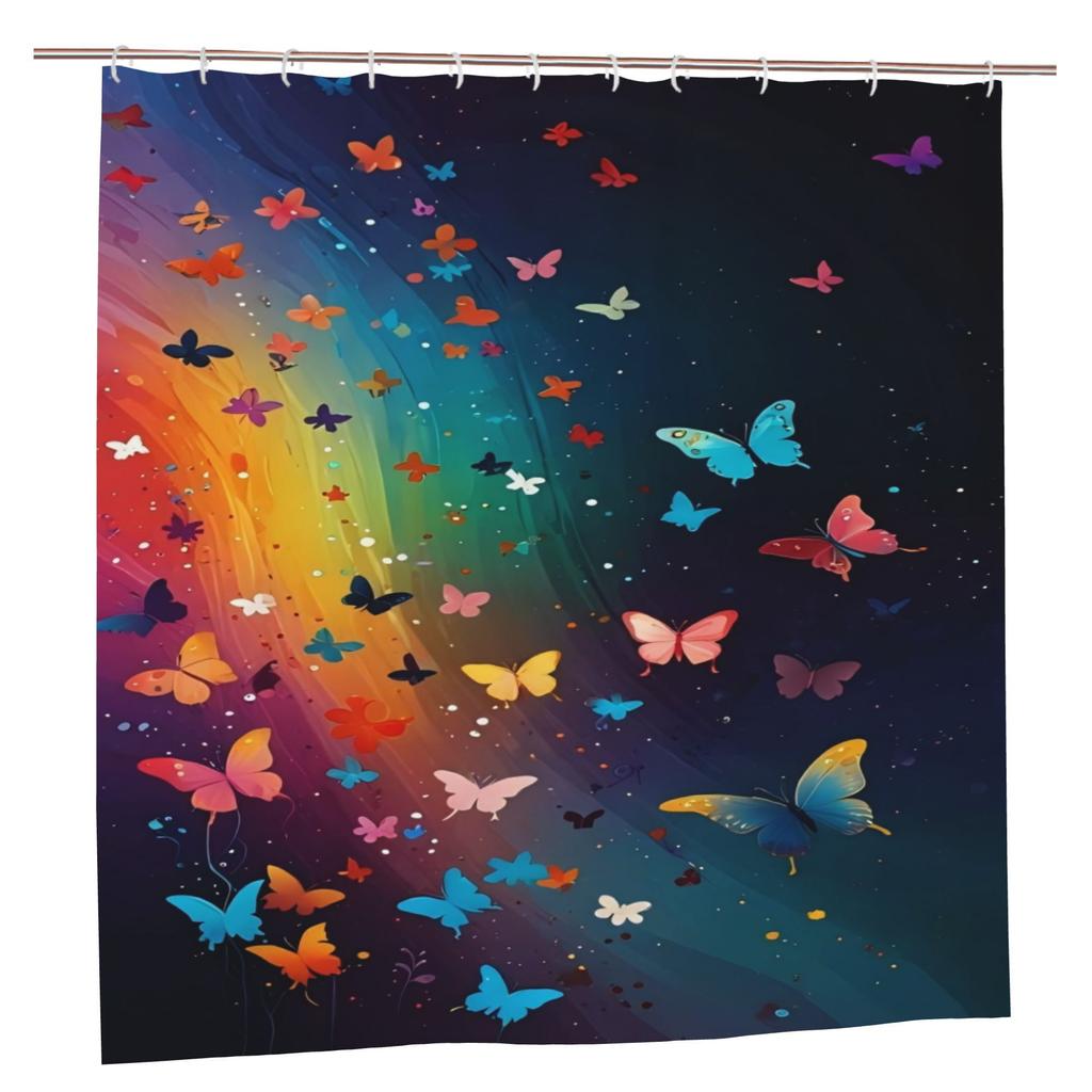 Butterfly-Inspired Vibrant Colorful Shower Curtain With Hooks - Durable Polyester Bathroom Decor, Machine Washable, 180X180Cm