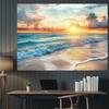 2D Coastal Sunset Tapestry, Ocean Wave & Cloudy Sky for Bedroom