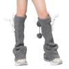 Japanische Niedliche Bären-Hasen-Puppen Kabelstrick Kordelzug Beinwärmer für Damen Warme Ausgestellte Fußabdeckungen Kniehohe Socken mittelgrau
