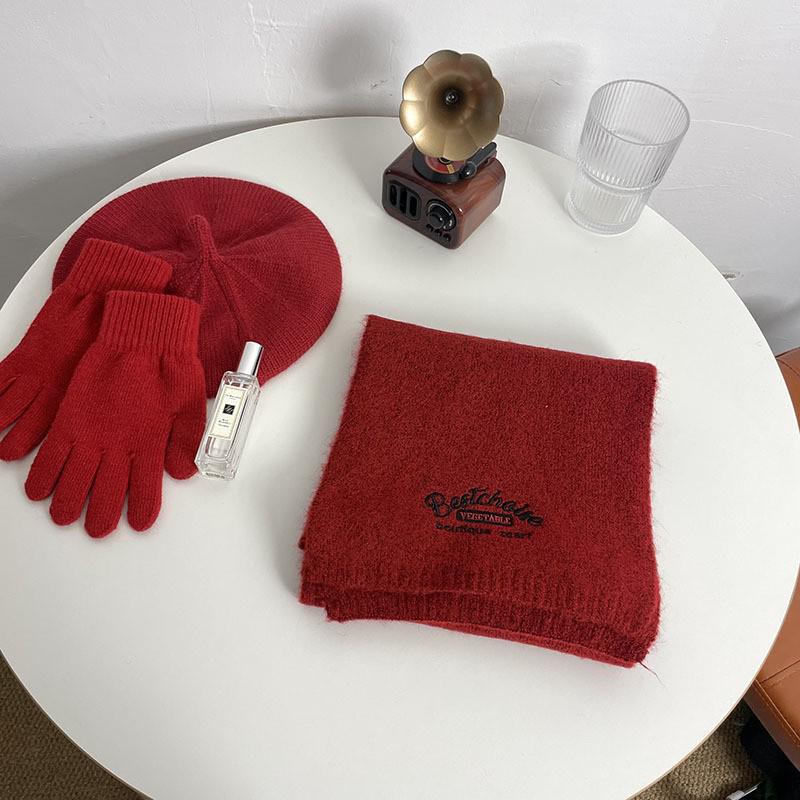 Angola Red Knitted Scarf - Winter Protection, Korean Style, Christmas Shawl for Men & Women