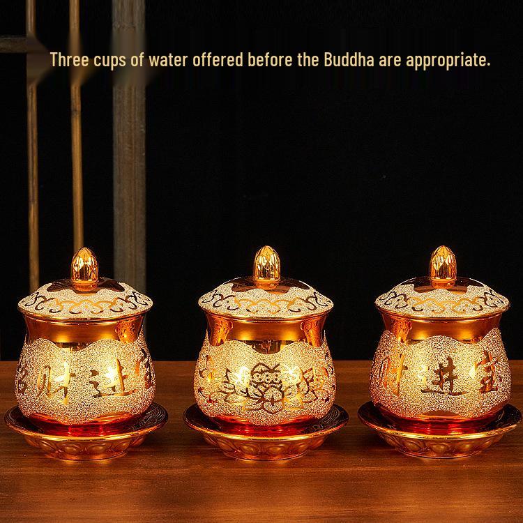 Buddhist Household Ceramic Offering Set: Incense Burner, Water Cup, Fruit Plate, Vase