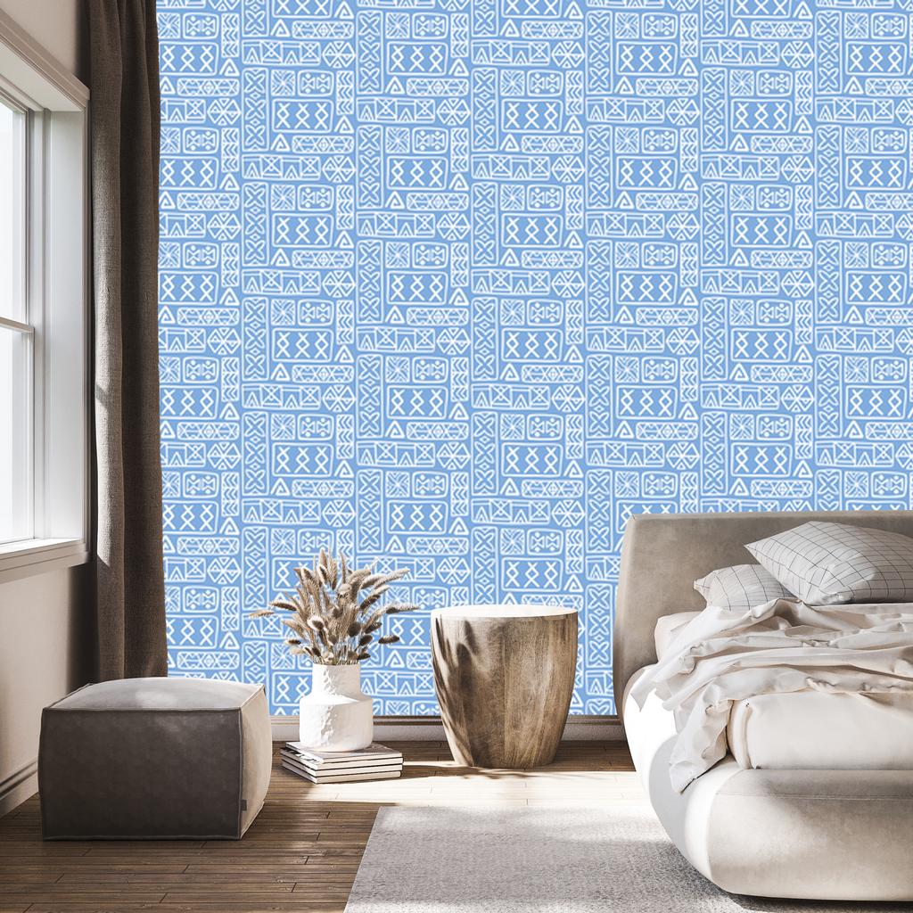 Polynesian Geometric Pattern Azure Wallpaper 50x1000