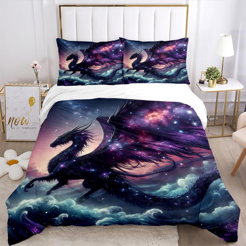 3pcs Cosmic Dragon Soaring Through Celestial Waves Printed Bedding Set, Soft and Comfortable Quilt Cover for Bedroom, Guest Room (1 Duvet Co