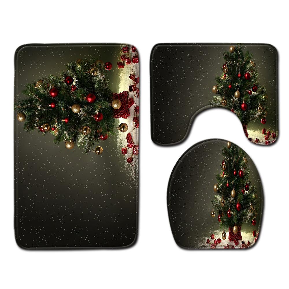 

Christmas Bathroom Floor Mat Toilet Three-Piece Set 45cmx75cm