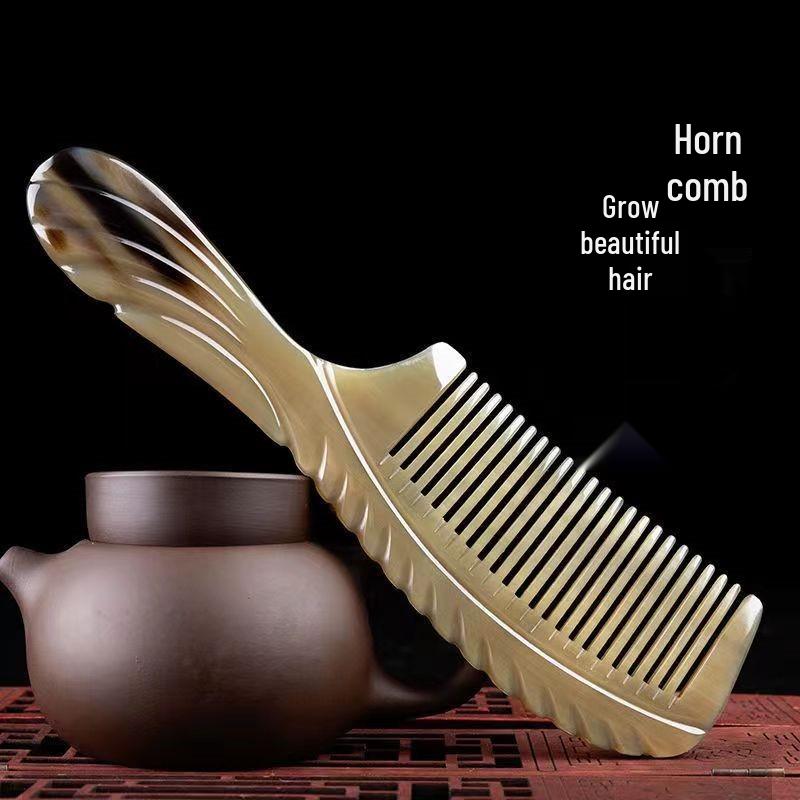 Ox Horn Flower-Handle Massage Comb for Women’s Long Hair