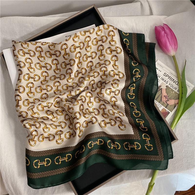 Luxury Desig Cashew Print Square Scarf Women’s Summer Breathable Silk Bandanna Luxury Female Neckerchief Fashion Hijab Gift 70cm