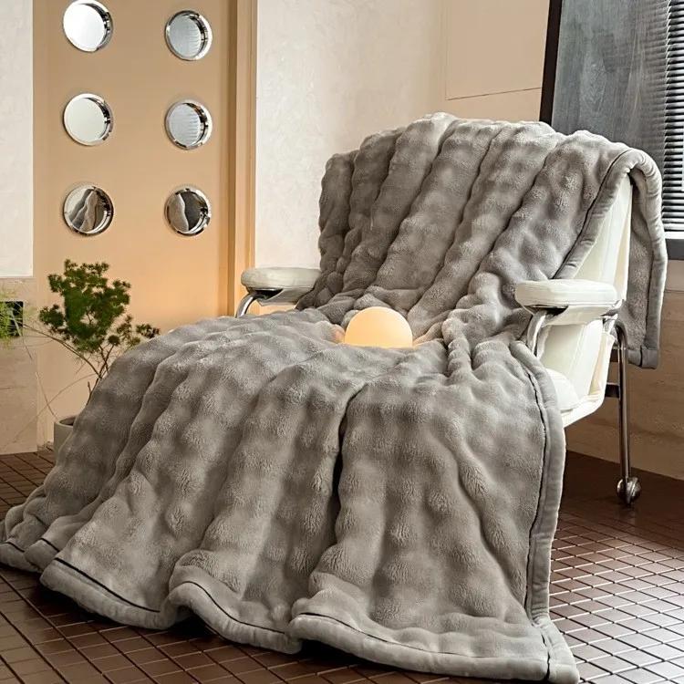 

Минималистичный молочный бархат, теплый и утолщенный кролик, плюшевое пузырчатое одеяло, чехол для дивана, одеяло для кондиционирования воздуха, одеяло для сна в офисе 100x150cm 1pcs