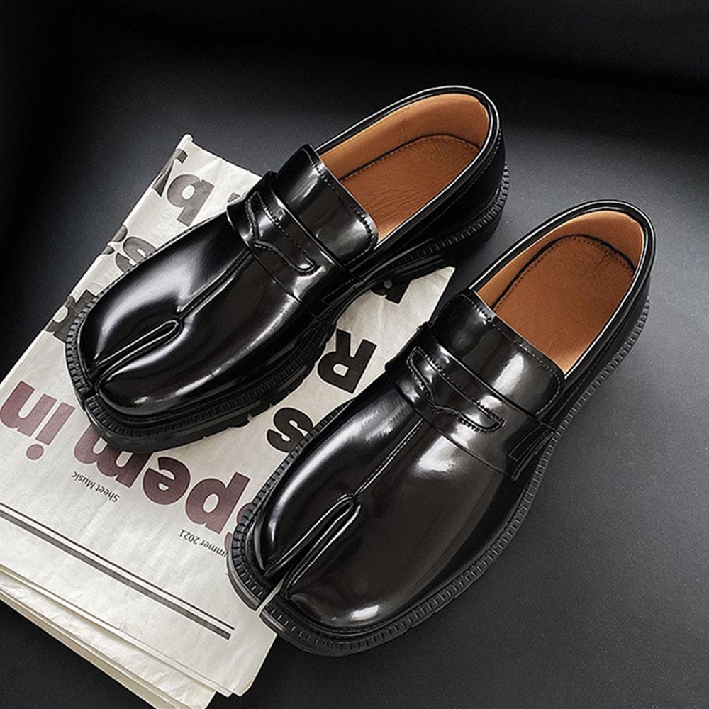 

Большие размеры 46 женские туфли таби модные мужские мокасины с раздельным носком обувь унисекс толстая подошва повседневная кожаная обувь обувь 39