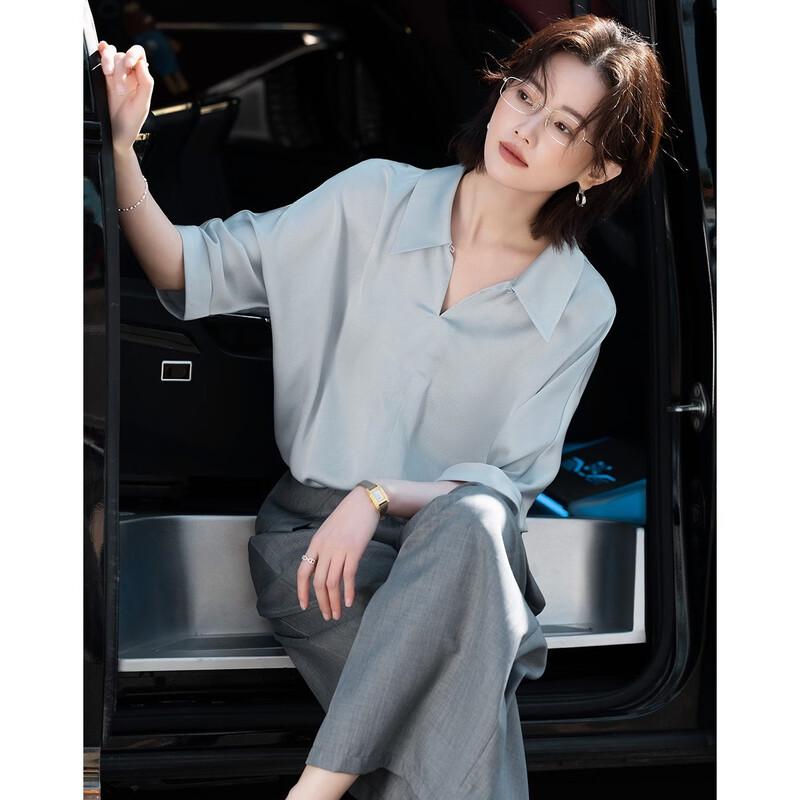 

Demana Women s Summer Loose Polo Shirt with Rolled Sleeves L