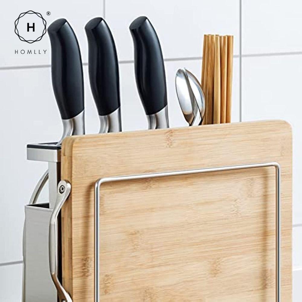 Homlly 4 in 1 kitchen Countertop Knife Block Cutlery Board Lid Organizer Rack