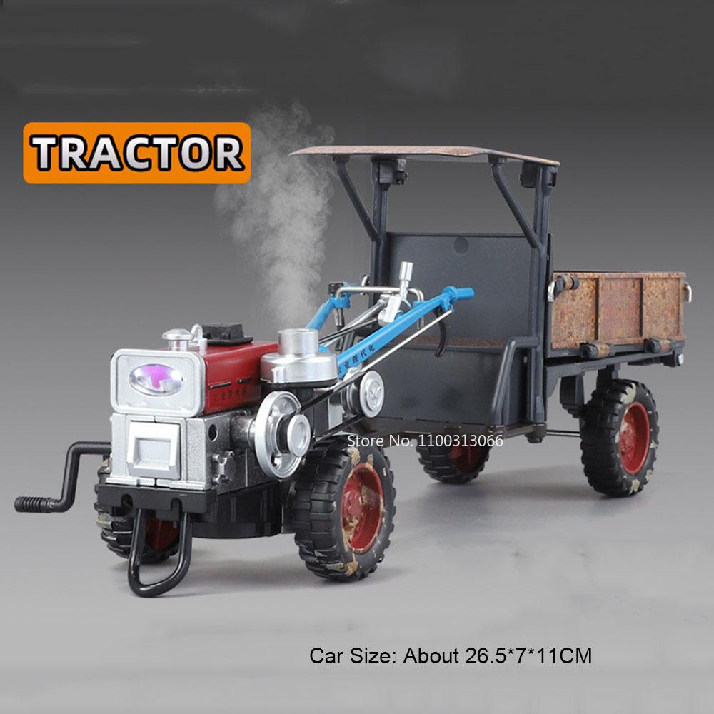 1:24 Tractors Alloy Diecast Toys Cars Miniature Model Can Spray Tailgate Opened Agricultural Walking Tractor Kids Birthday Gifts