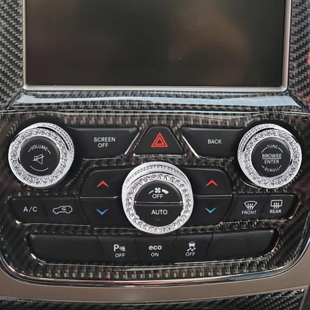 PIFOOG for Jeep Grand Cherokee Accessories & Cherokee Accessories 2014-2021, Crystal Bling Car AC Knob Covers for Jeep Interior Trim Kit 3PCS Women