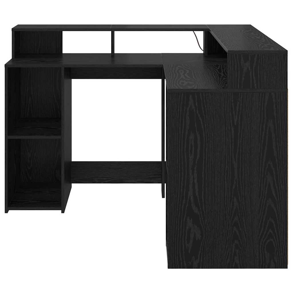 L shaped Desk with Shelf Black Oak Effect 130 x 130 x 91 cm