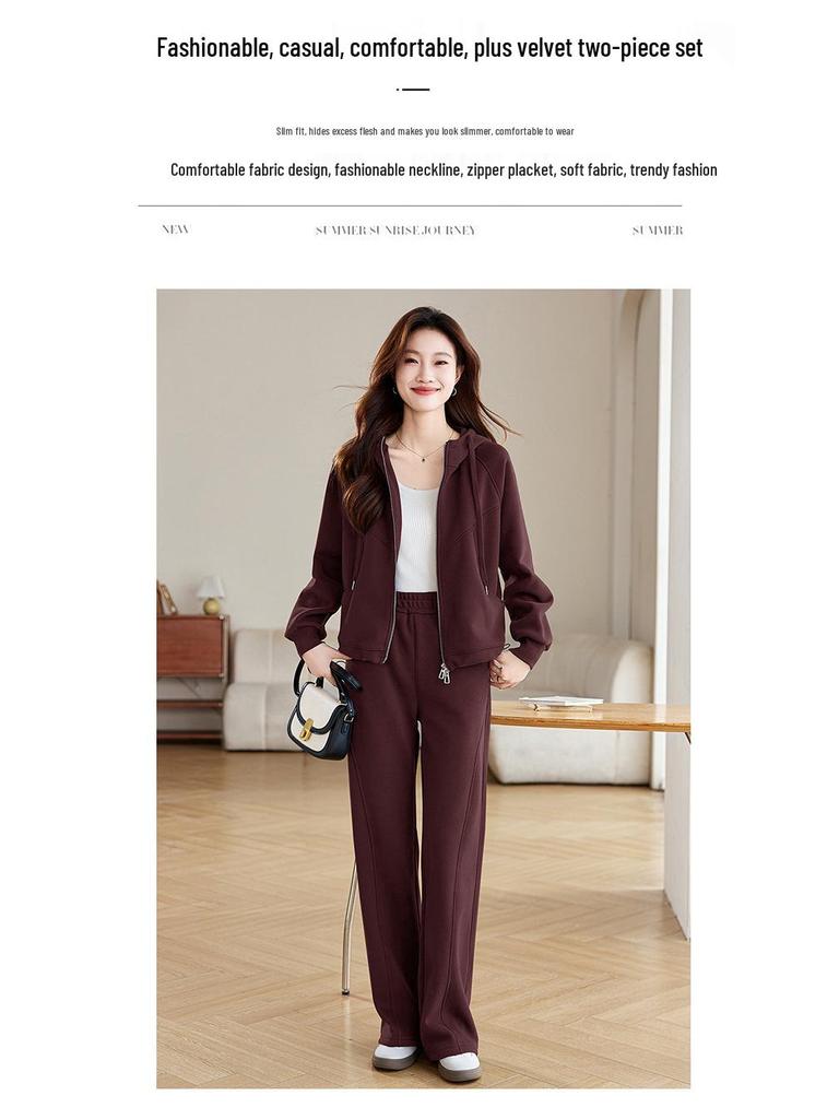 Damen Fleecegefüttertes Schlankheits-Sportswear Zweiteiler, Herbst/Winter 2024 Mode, Verjüngend, Lässig und Locker.