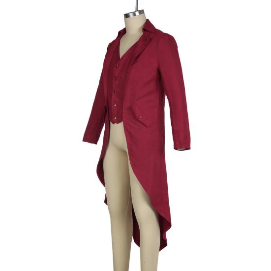 Men Medieval Renaissance Cosplay Costume Solid Color Long Tuxedo Uniform Coat