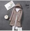 2024 Women's Lightweight Mid-Length White Duck Down Jacket, Korean Style, Slimming Design with Detachable Hood