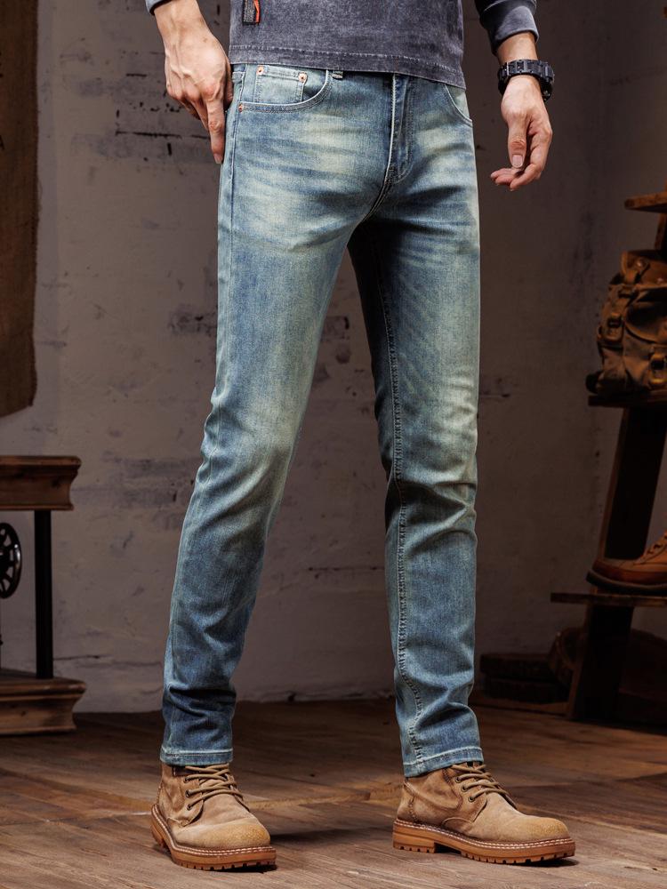 Brand Men's Korean Style Skinny Mid-Waist Jeans - Versatile Fashionable Long Pants for All Seasons