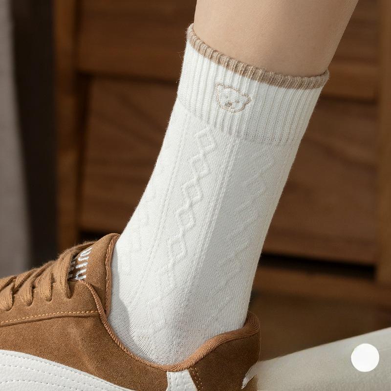 

Женские осенне-зимние носки до середины икры, антибактериальные и дезодорирующие хлопковые носки, носки до икры цвета Майяр, черно-белые 1 pair белый