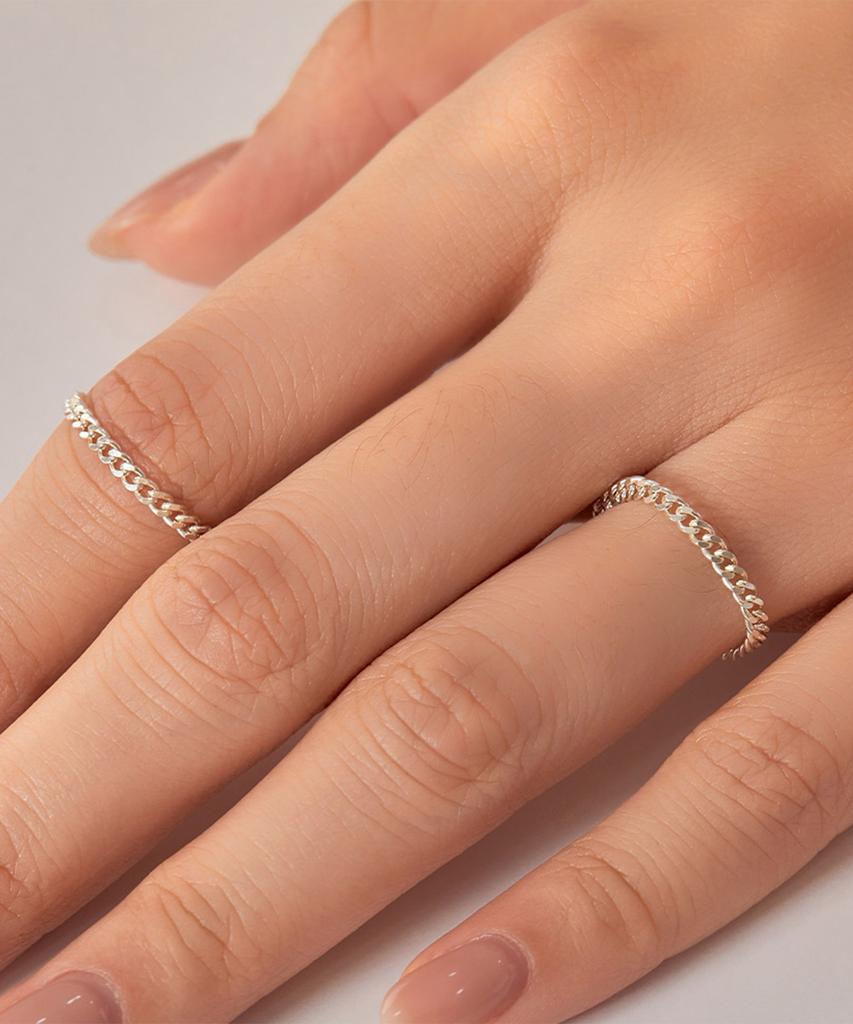 Helene Jewelry 925 Silver Flat Curve Chain Silver Ring (Type A)