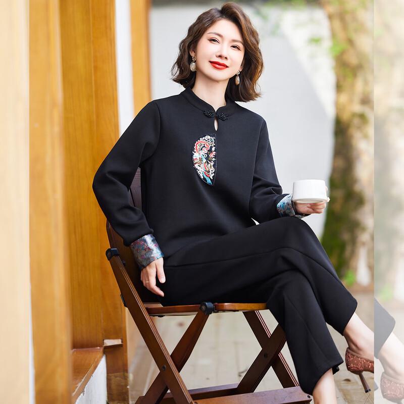 

Женский осенне-зимний вышитый костюм-двойка Qianlian 4XL