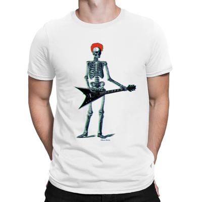 Mens Punk Music T-Shirt Skeleton Guitar Electric Goth  Tee Rock Metal