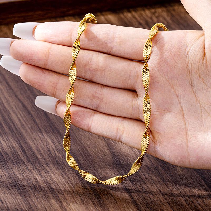 Trendy Vietnam Sand Gold Necklace & Water Wave Chain Bracelet Anklet Set with Long-lasting Color Retention