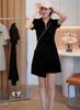 Chic and Unique Green Polo Collar Waist Dress Irregular a Word Short Women's Summer New Small Man