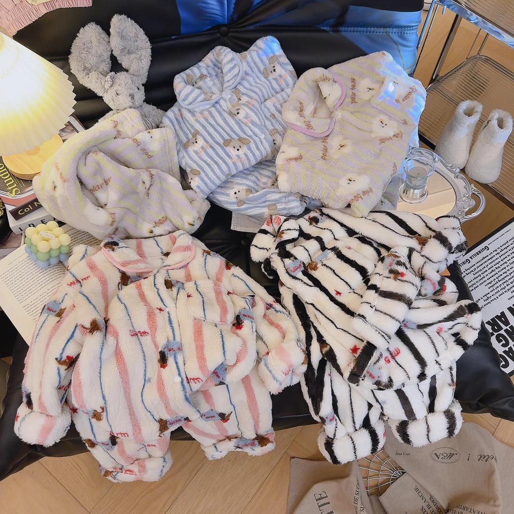 2025 A-Class Flannel Suit for Kids: Plush Velvet Thick Homewear, Fashionable Autumn & Winter Clothing for Boys & Girls.