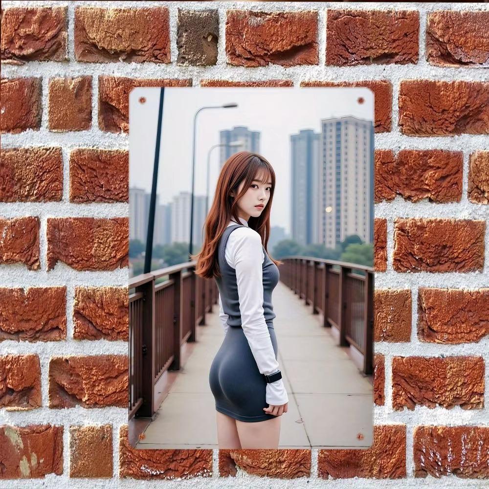 Iron Cityscape Wall Art Silhouette Woman Flat Metal Painting Vintage Minimalist Durable Decor Gift