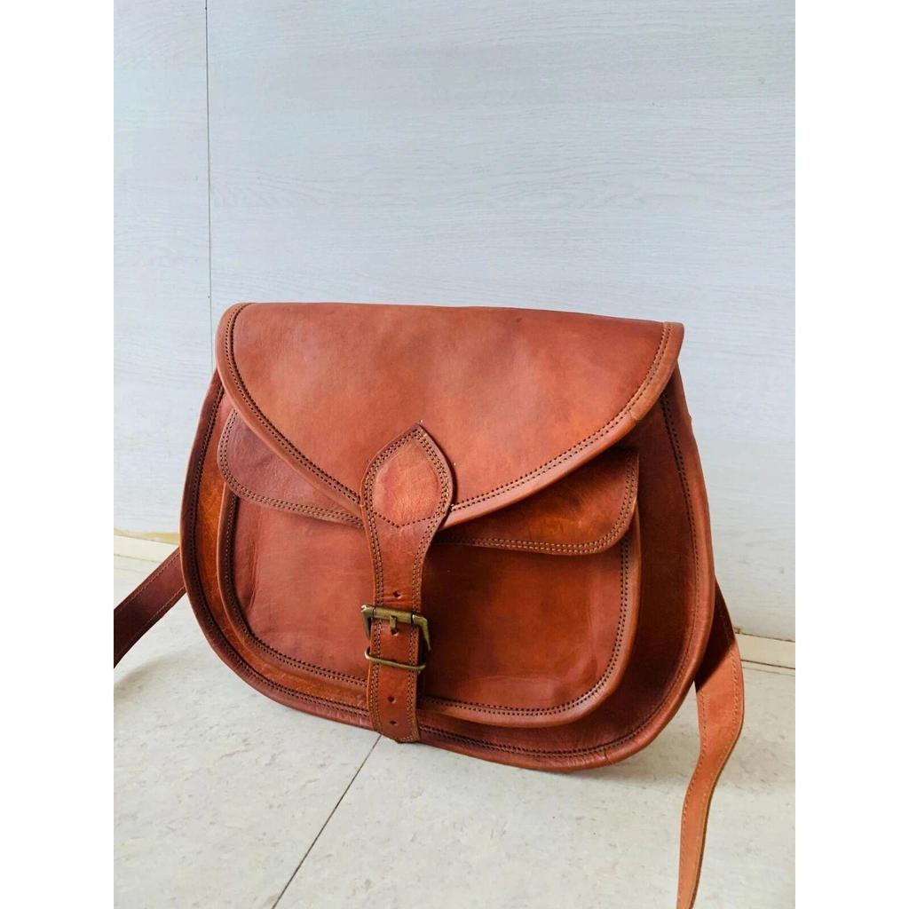 Vintage Saddle Bag Genuine Goat Super Strong Leather Brown Messenger Shoulder
