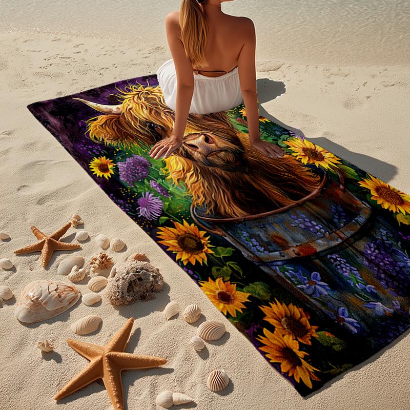 Cow In Flower Field Beach Towel, Super Soft Microfiber, Gift for Her/Him, Birthday, for Pool, Beach, Travel, Home Decor Fan gifts