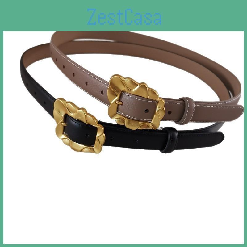 Leather Women Belt With Flowers Shaped Metal Buckle For Daily Casual Use Office