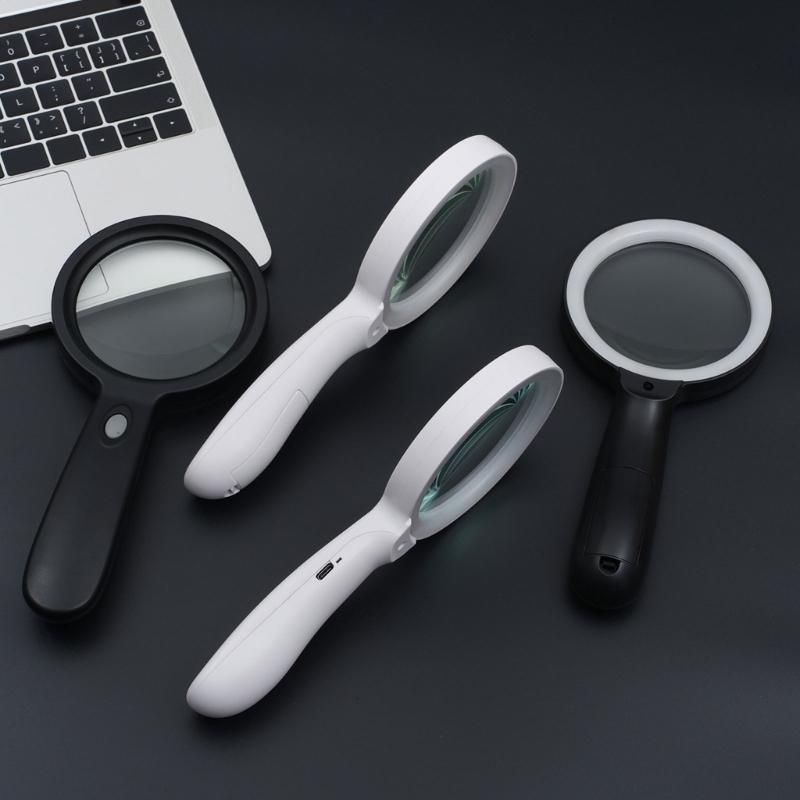 10X Magnifying Glass Lens Handheld Eye Loupe Magnifier with Light for Senior Newspaper Reading Jewelry Stamps Inspection