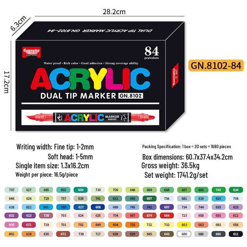 Breite Kollektion 8102 Acryl Doppelspitz-Marker-Set - 168 Farben für DIY-Kunst, Malerei und Graffiti, Stapelbare Pinselstifte