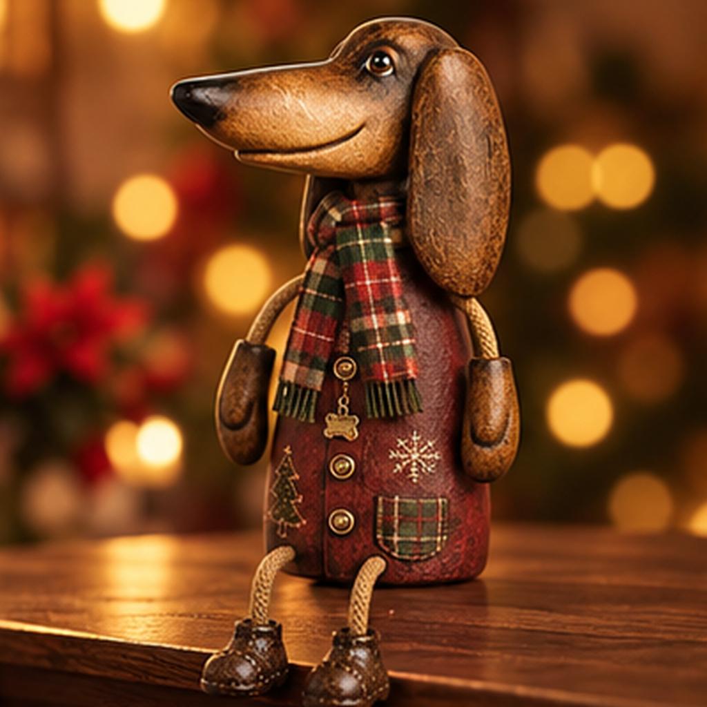 Retro Christmas Dachshund Bookshelf Chair Desktop Decorative Ornaments 1PCS