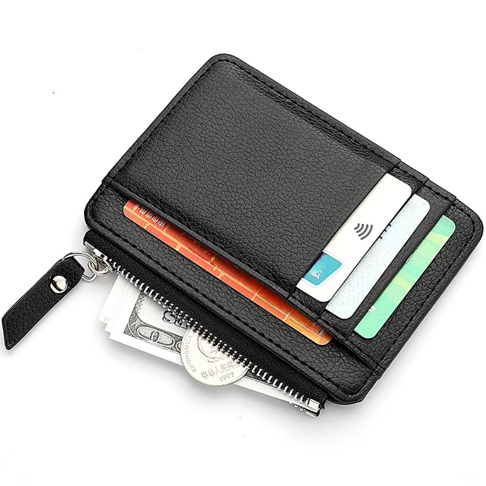 Mini Credit Card Wallet Id Card Holder Men's Small Wallet Thin Sleeve Zipper Short Coin Wallet