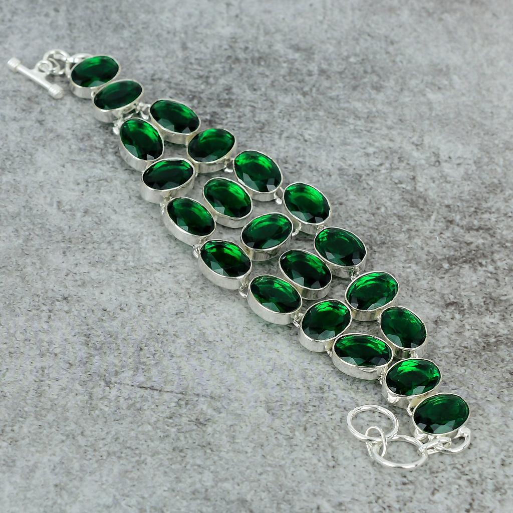Chrome Diopside Gemstone Handmade 925 Sterling Silver Bracelet 7-8" M-296