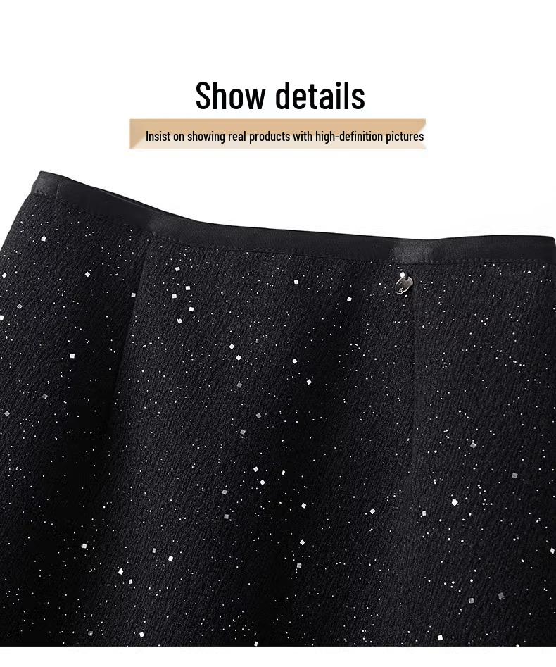 Autumn/Winter 2025 Women's Versatile High-Waisted Sequin A-Line Skirt