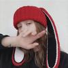Ladies color matching big ears rabbit hat knitted wool hat autumn and winter warm headgear versatile cute mask