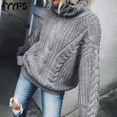 Damesmode Casual Herfst Winter Effen Kleur Print Lange Mouw Hoge Hals Truien