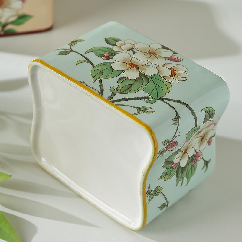 Creative Painted Floral Bird Ceramic Toothbrush Holder Artistic Three-hole Couple Toothbrush Holder Bathroom Toothpaste Storage