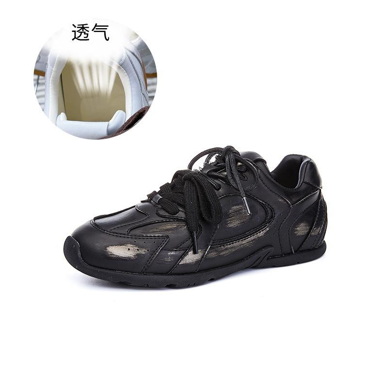 

Leather women s autumn new flat-bottomed retro sports dad shoes casual versatile women s shoes 35 чорний