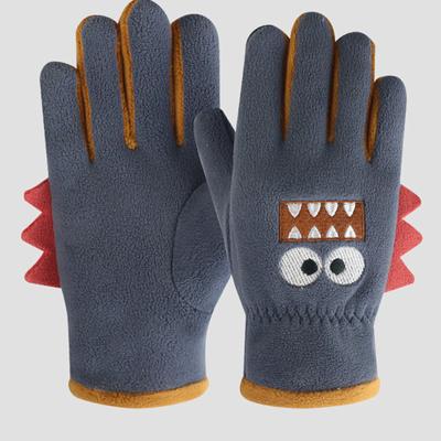 Children's Warm Gloves With Winter Five Finger Velvet For Cold And Wind , Cute Cartoon Student Outdoor Cycling And Snow Gloves