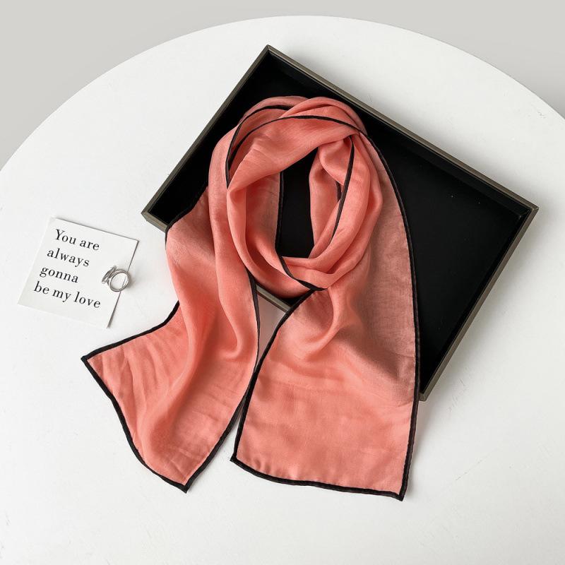 Solid Color Small Scarf for Women Korean Style Versatile Thin Narrow Long Scarf with Hairband Temperament Streamer Scarf